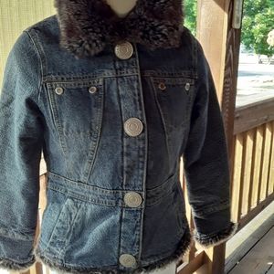 Morgan de Toi Denim Jean Jacket Faux Fur Trim